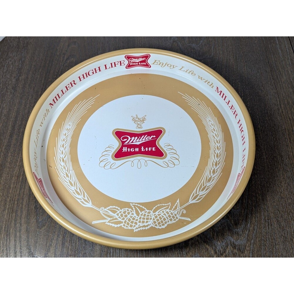 Vintage “Enjoy Life with Miller High Life'' Beer Tray 13” Diameter 1970s Barware